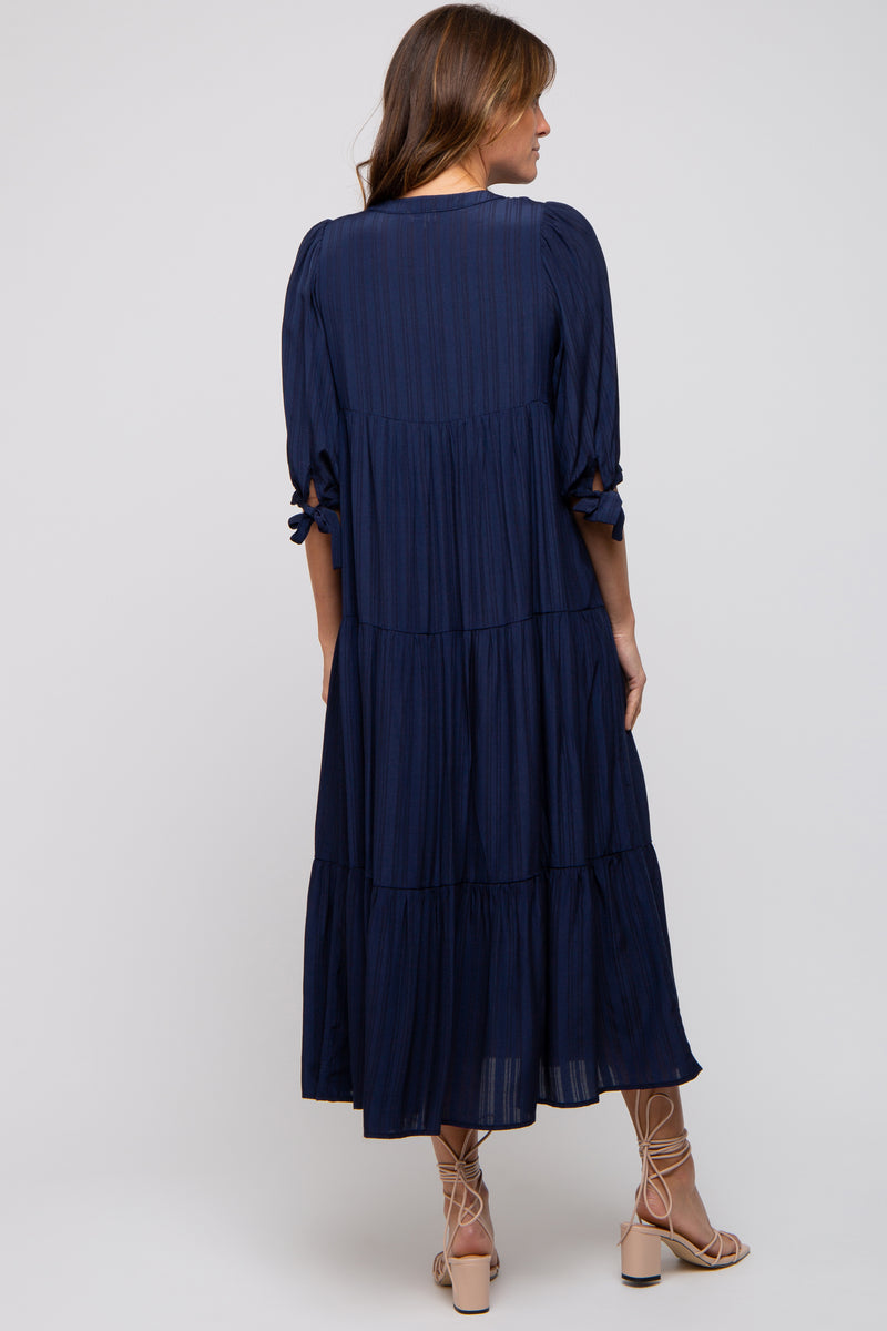 NAVY & BLUE DIAGONAL STRIPE MIDI DRESS