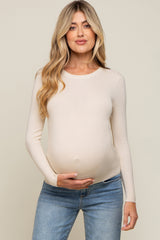 Beige Knit Long Sleeve Maternity Top