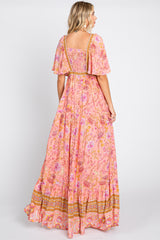 Pink Floral V-Neck Maxi Dress