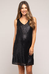 Black Sequin Sleeveless Maternity Dress