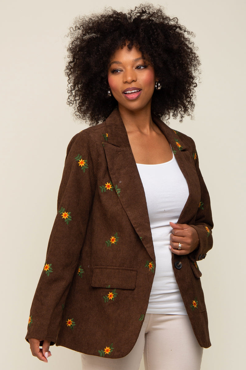 Blazer with Oversized Floral Accents - Brown main image 1