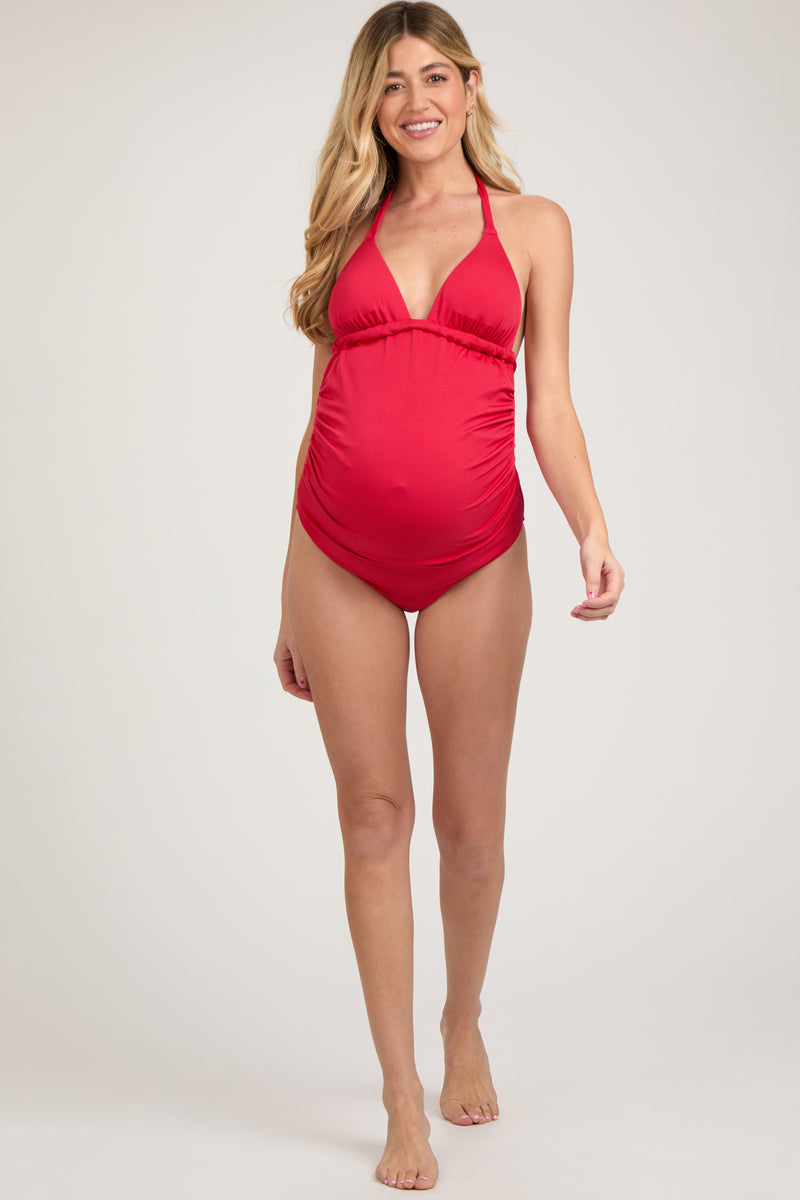 Adjustable Tie-Back V-Neck Maternity One-Piece Swimsuit
