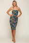 Blue Floral Sweetheart Halter Mesh Midi Dress