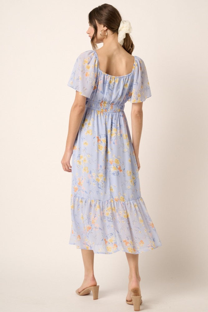 Blue Flower Print Midi Dress – PinkBlush
