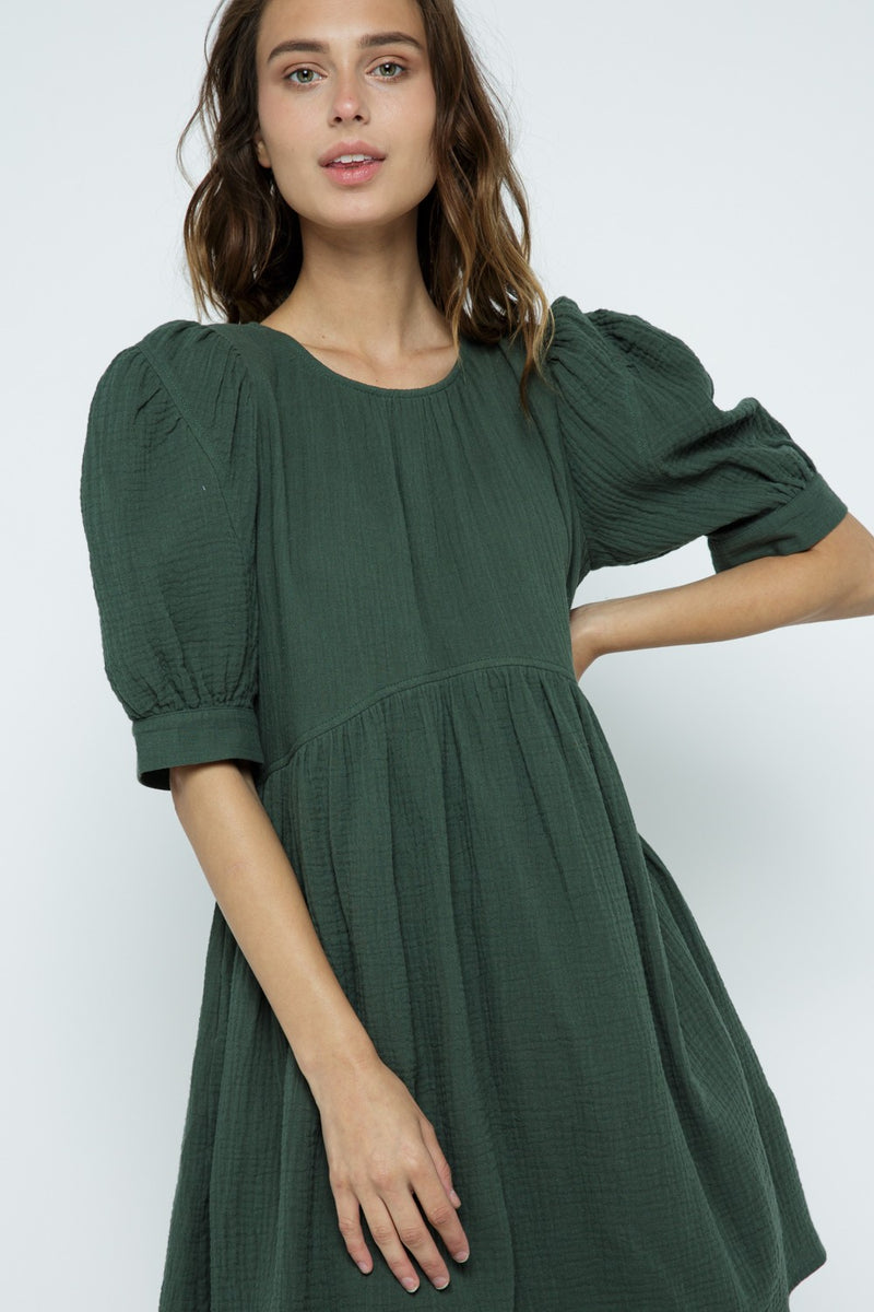 Toddler Green Flower Puff Sleeves Dress