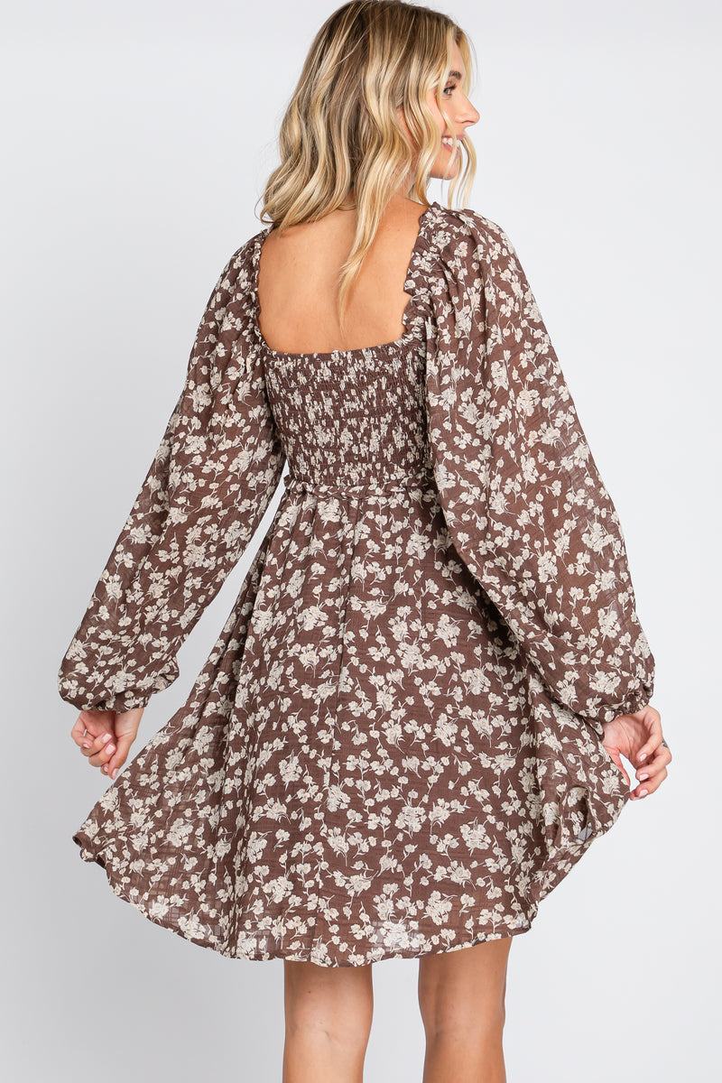 Brown Puff Sleeve Dress