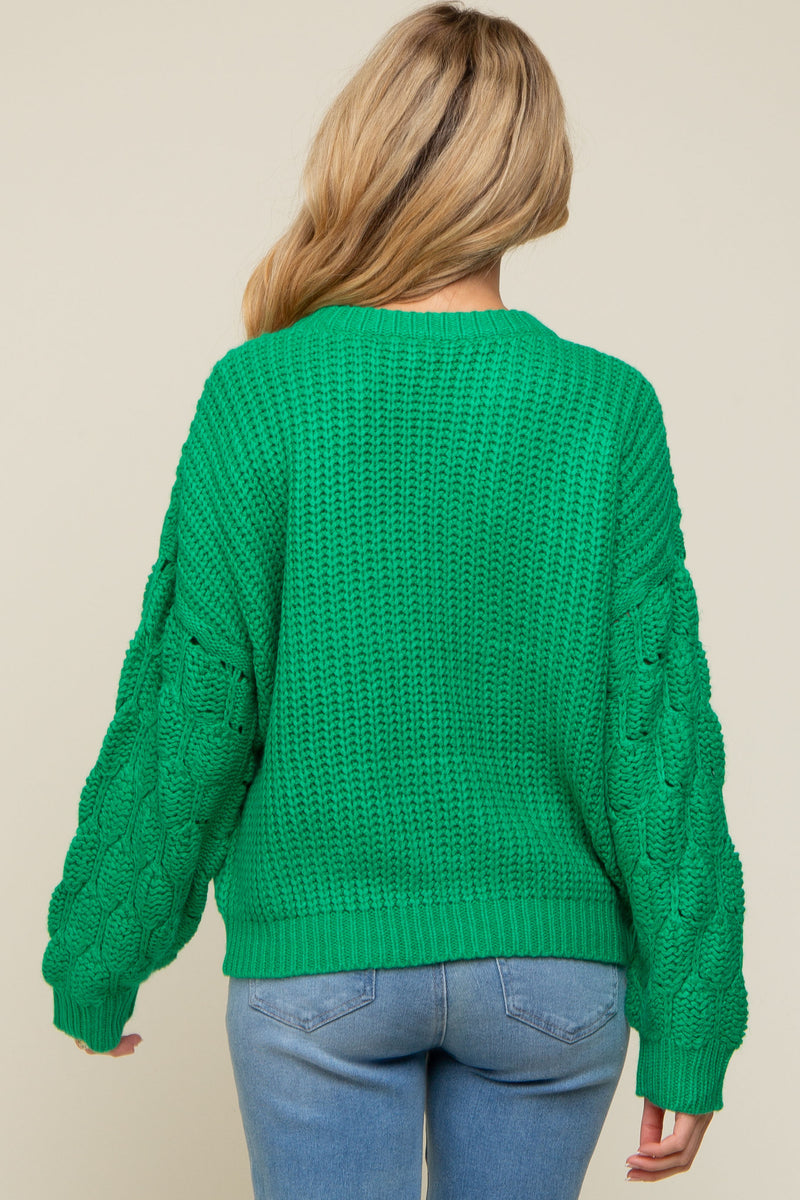 Green Cable Knit Sleeve Maternity Sweater PinkBlush