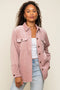 Mauve Corduroy Plaid Fleece Lined Button Down Shacket