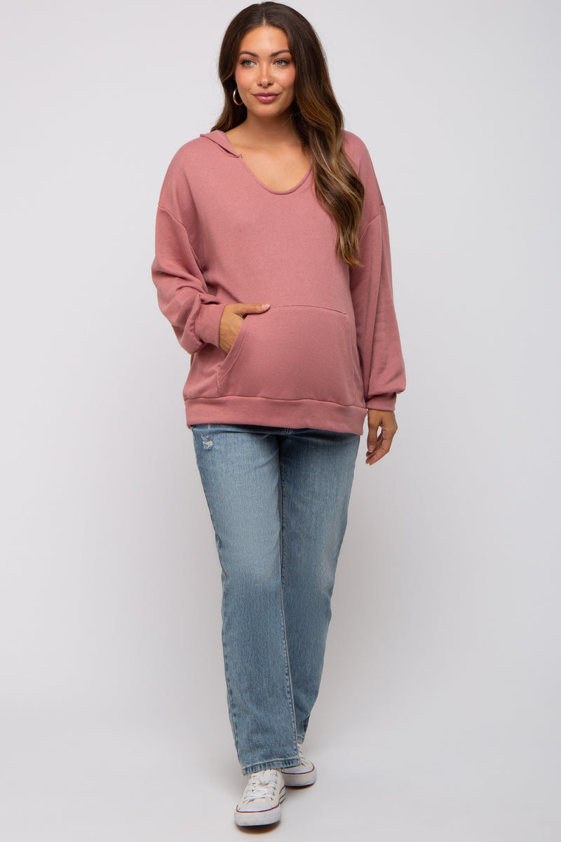 Mauve Front Pocket Maternity Hoodie PinkBlush