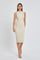 Beige Ribbed Fitted Mock Neck Dress