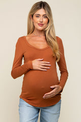 Rust Basic Long Sleeve Maternity Top