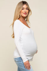 White Basic Long Sleeve Maternity Top
