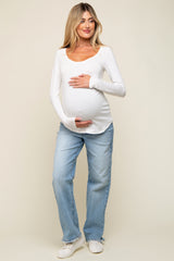 White Basic Long Sleeve Maternity Top