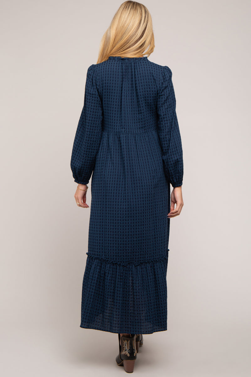 Navy Floral Button Down 3/4 Sleeve Maternity Midi Dress
