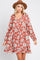 Rust Floral V-Neck Long Sleeve Dress