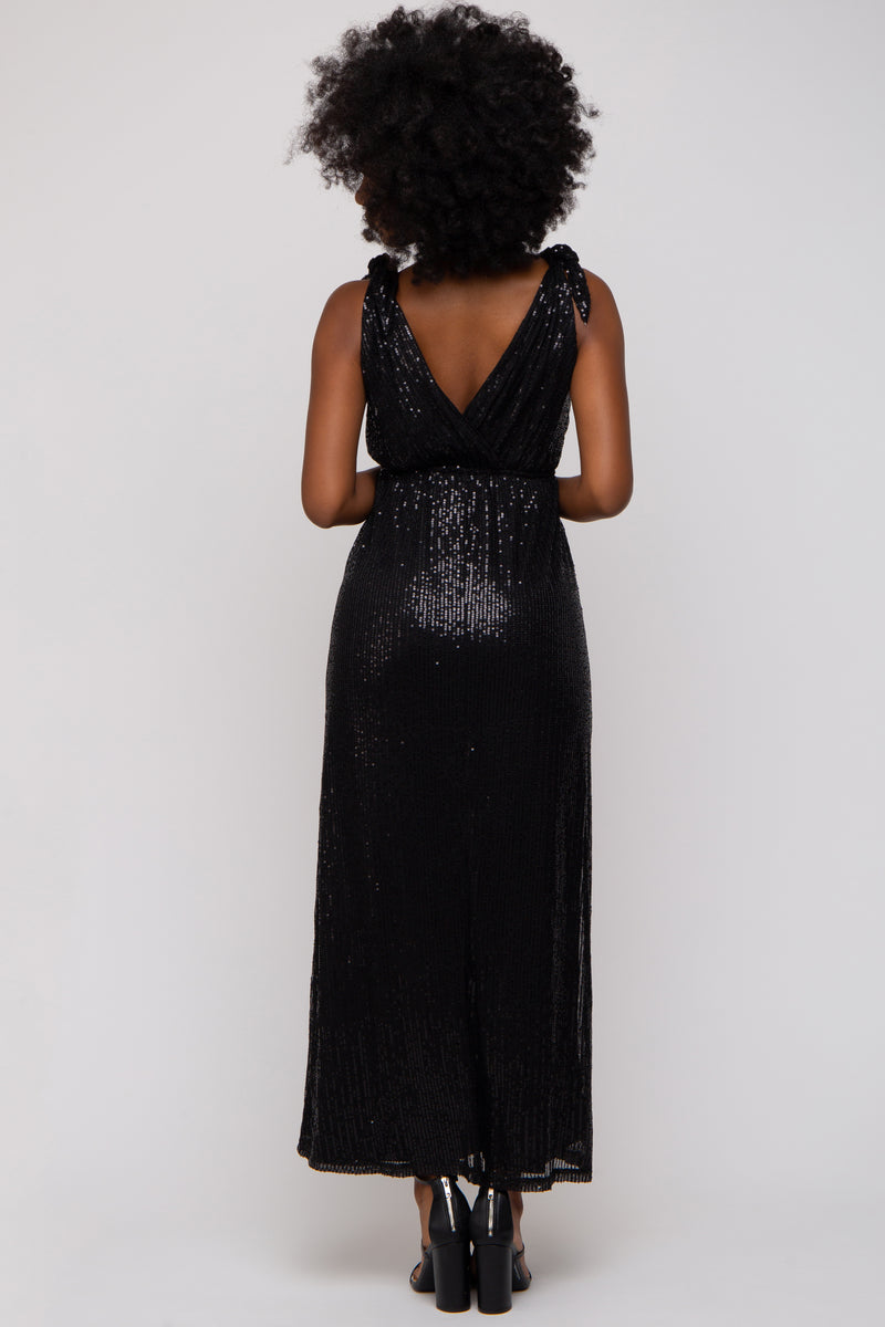 Black Sequin Sleeveless Blouse with Sweet Heart Neckline