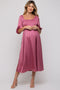 Mauve Satin Smocked Maternity Midi Dress