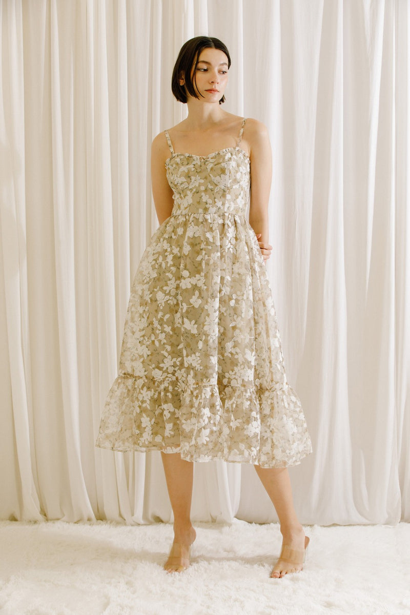 BEIGE FLORAL SEQUINED MIDI DRESS main image 0
