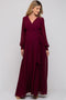 Burgundy Chiffon Wrap Maternity Gown