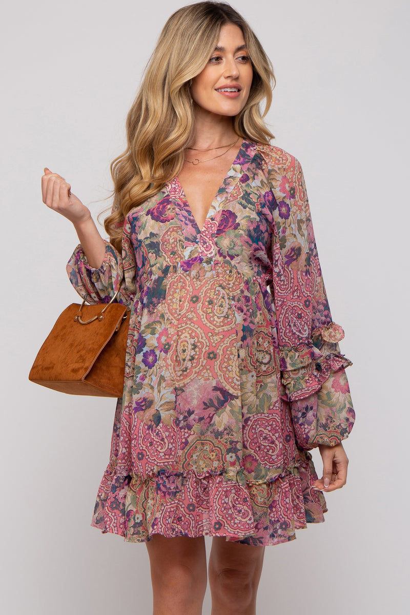 Pink Ruffle Maternity Dress