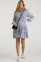 Blue Button Down Tiered Long Sleeve Maternity Dress