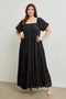 Black Floral Chiffon Smocked Square Neck Plus Maxi Dress