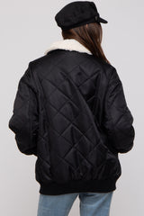 Black Quilted Sherpa Collar Maternity Jacket
