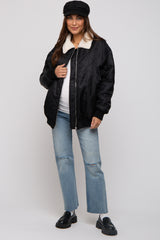 Black Quilted Sherpa Collar Maternity Jacket