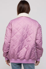 Lavender Quilted Sherpa Collar Maternity Jacket
