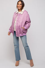 Lavender Quilted Sherpa Collar Maternity Jacket