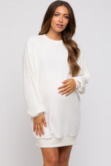 Cream Fleece Oversized Maternity Sweatshirt Mini Dress
