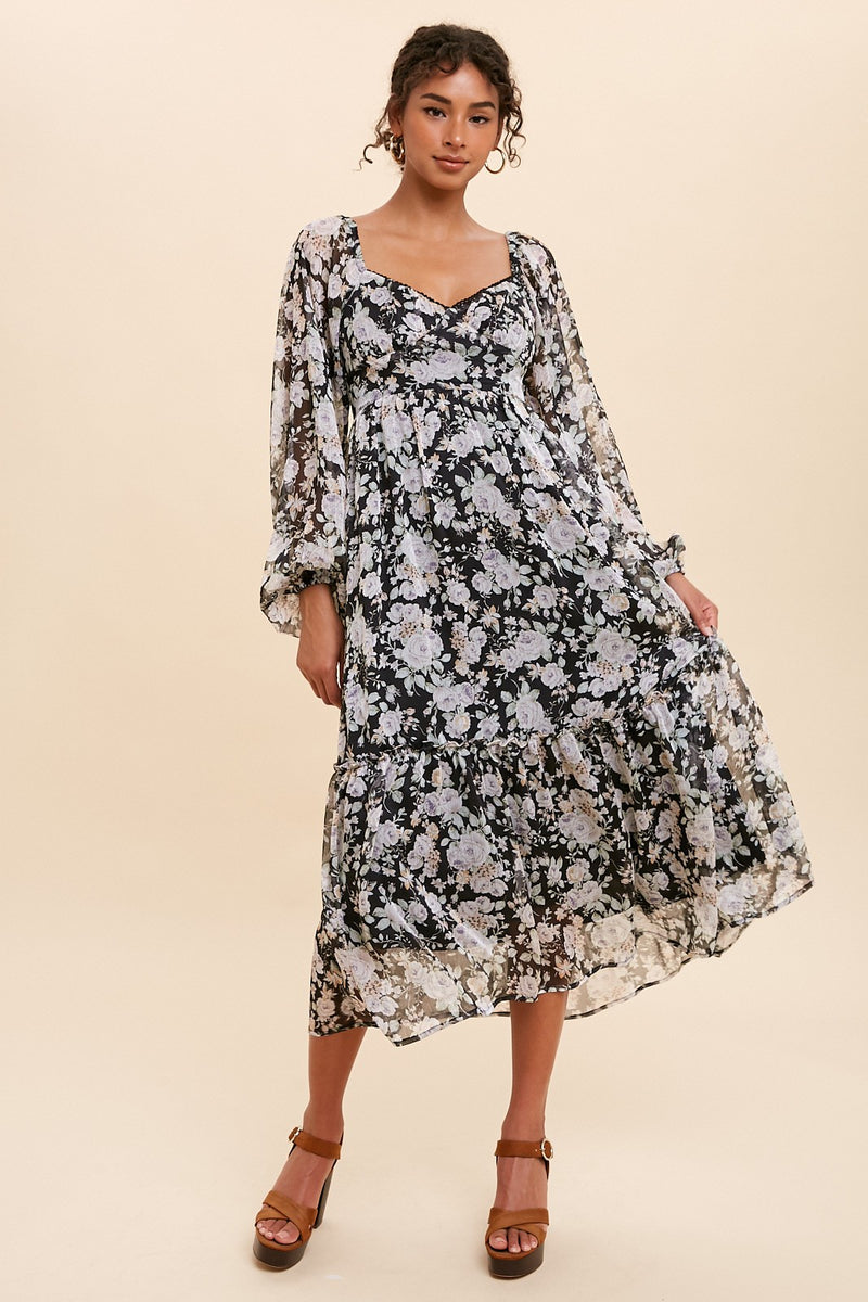 Black Chiffon Floral Maxi Dress– PinkBlush