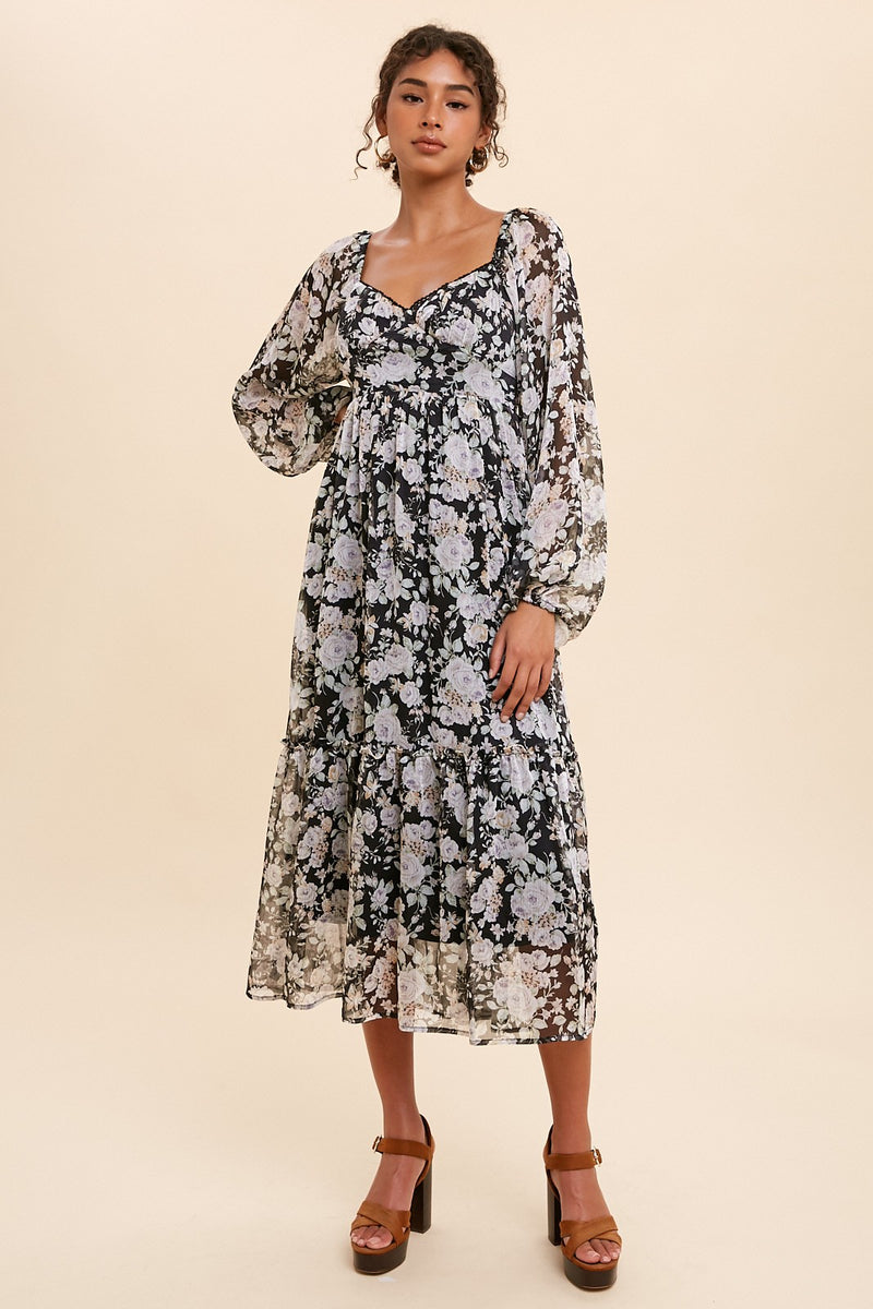 Black Chiffon Floral Maxi Dress – PinkBlush