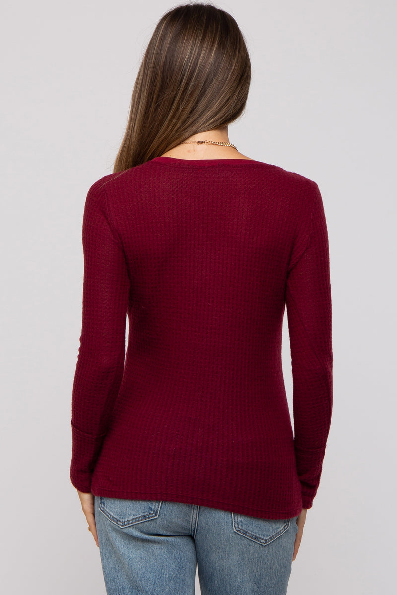 Dark Beige Baby Waffle Knit Long Sleeve Maternity Top