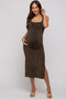 Black Metallic Ribbed Cut Out Back Maternity Midi Dress