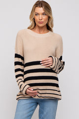 Beige Striped Maternity Sweater