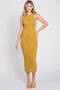 Mustard Ribbed Fitted Midi Dress