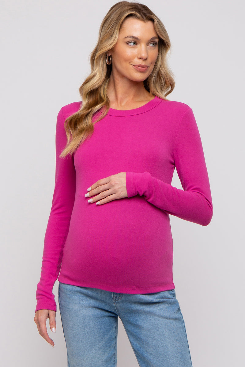 Pink Floral Mesh Long Sleeve Turtle Neck Maternity Top main image 0