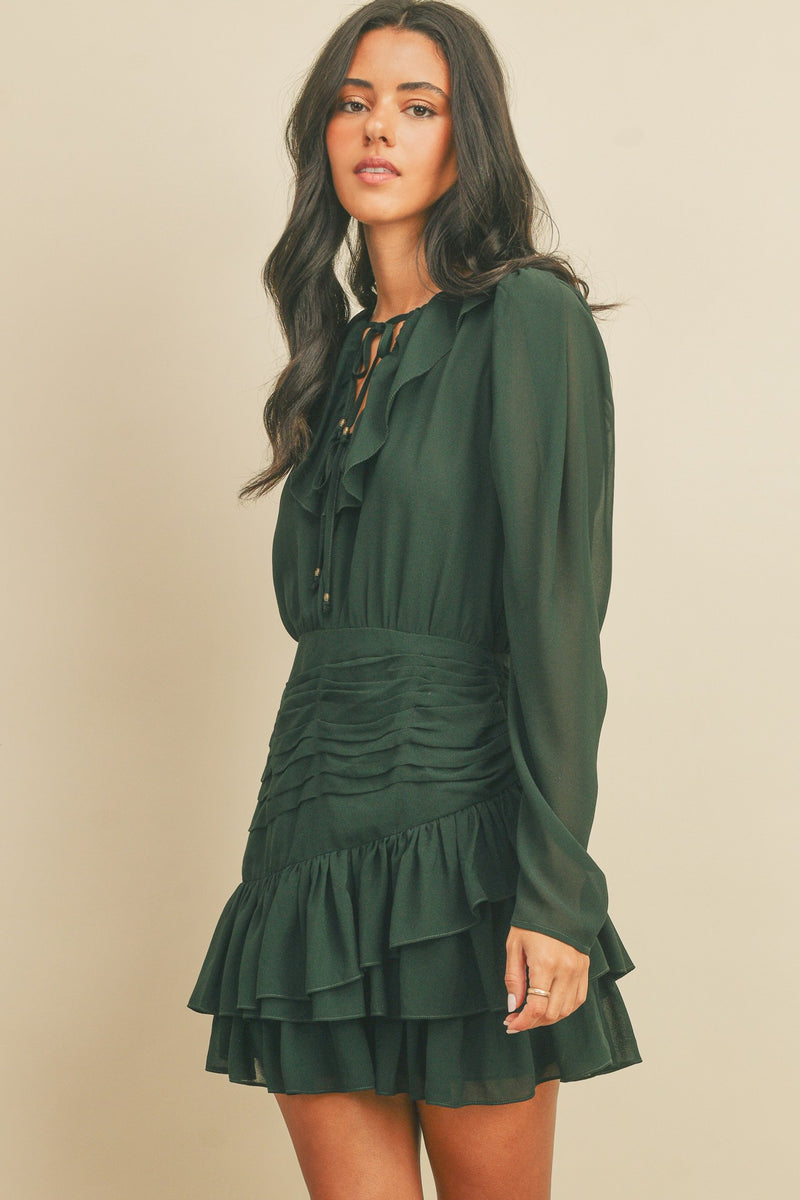 Green Ruffle Ruched Mini Dress– PinkBlush