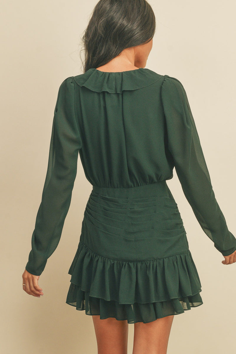 Green Ruffle Ruched Mini Dress – PinkBlush