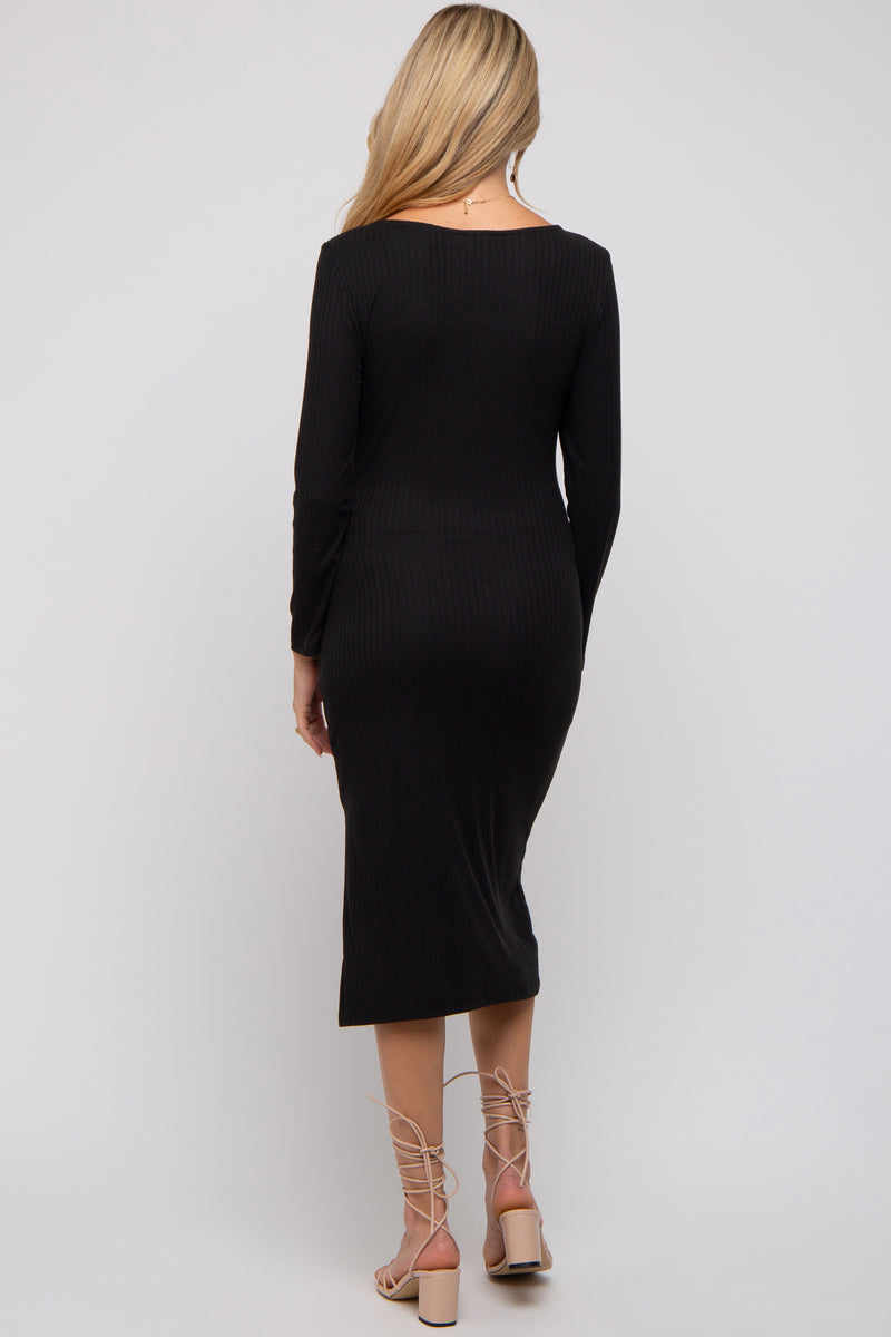 Black Ribbed Side Slit Maternity Midi Skirt main image 1
