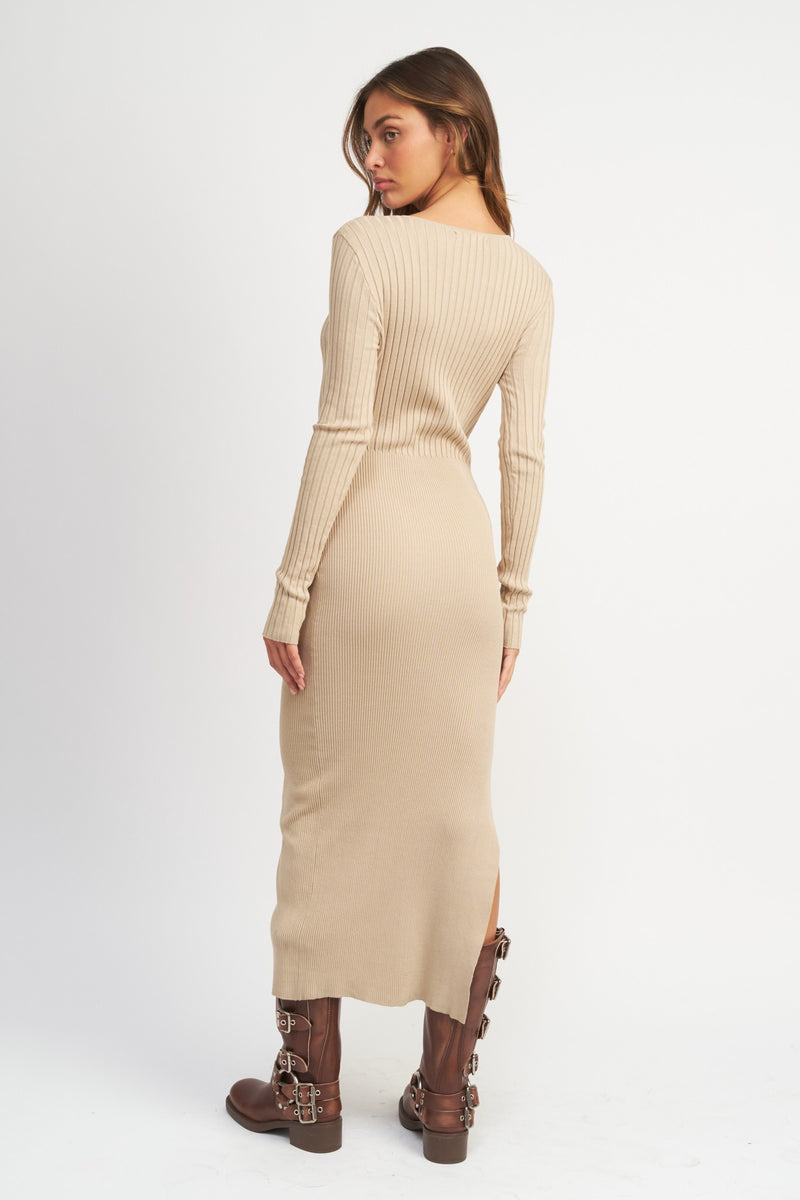 Beige Ribbed Fitted Long Sleeve Maxi Dress – PinkBlush