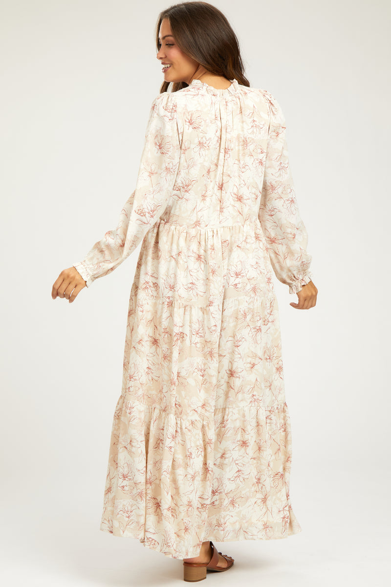 Rust Floral Button Front Tiered Maternity Dress main image 0