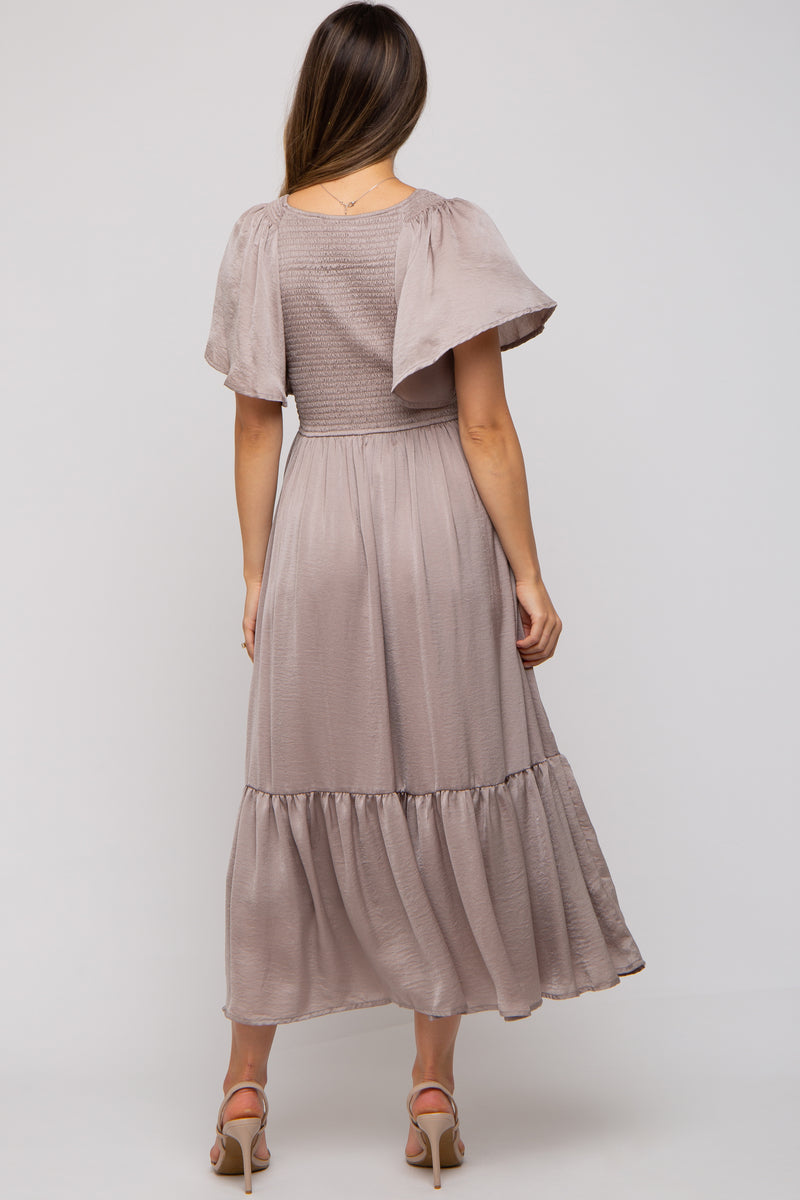 Taupe Striped Rib Knit Maternity Midi Dress main image 0