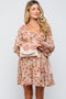 Taupe Floral Chiffon Sweetheart Neck Long Puff Sleeve Maternity Dress