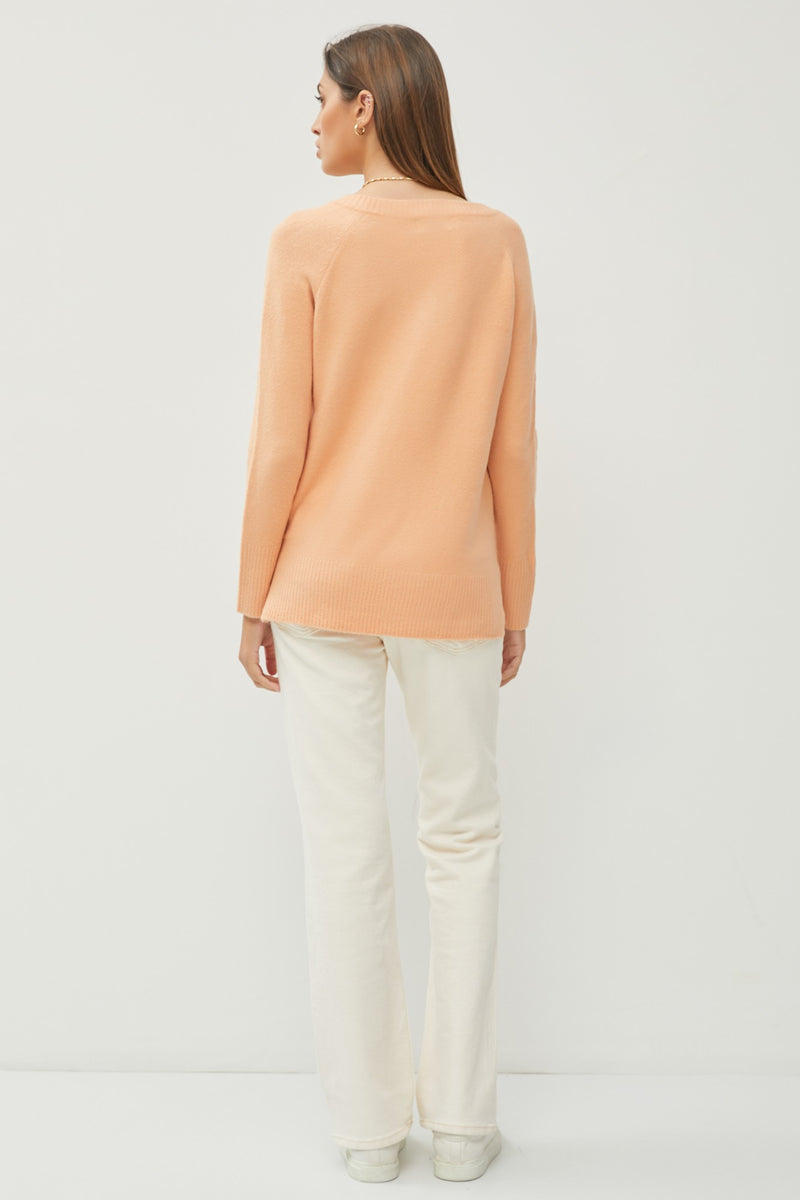 Light Peach V-Neck Pullover with Pockets