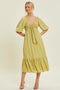 Light Olive Smocked Front Tie Midi Dress