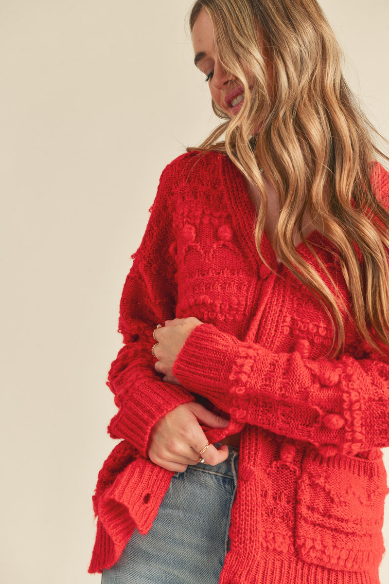 Elegant Red Knitted One Button Cardigan Sweater
