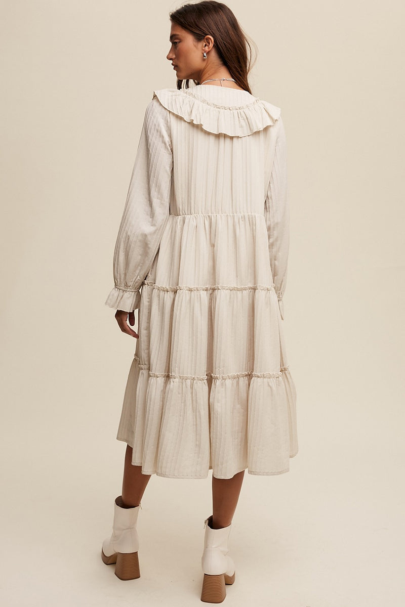 Kylee Ruffle Sleeve Tiered Chambray Dress
