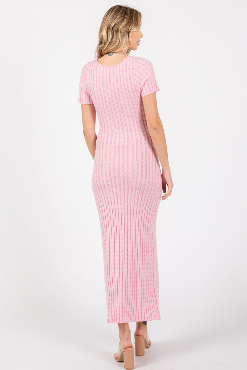 Light Pink Cable Knit Sweater Dress PinkBlush